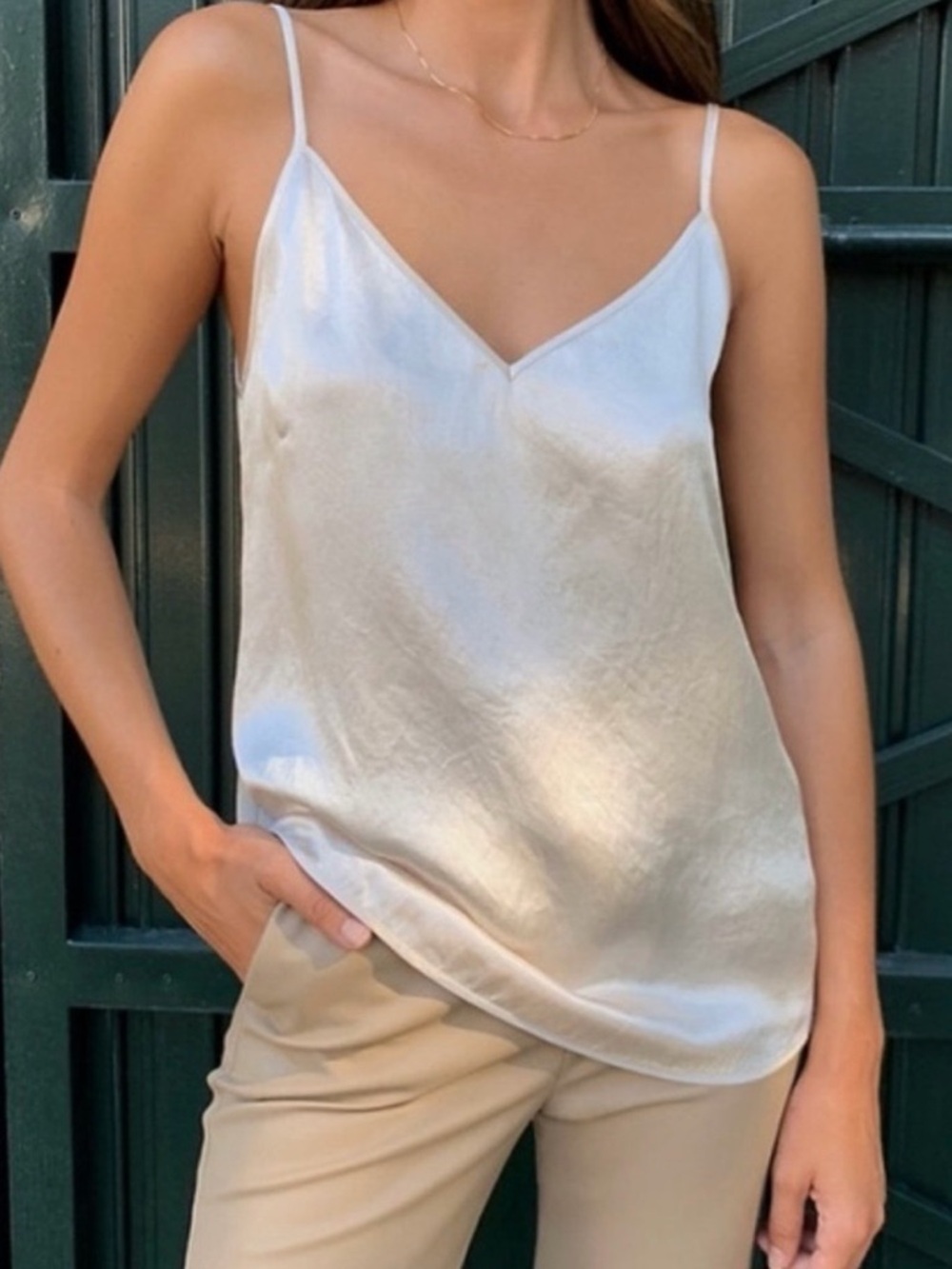 Aritzia Cream Satin V-Neck Camisole
